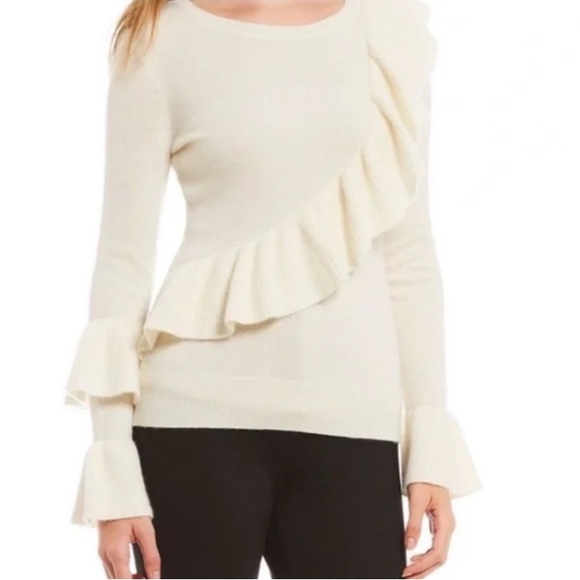 ANTONIO MELANI Sweaters - Antonio Melani Cream Cashmere Ruffled Sweater Size Small